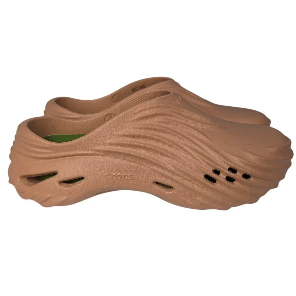 Crocs Echo‎ Wave Clog Mens 10 Women 12 Cork Brown Wavy Slip On Rubber Sandal NEW